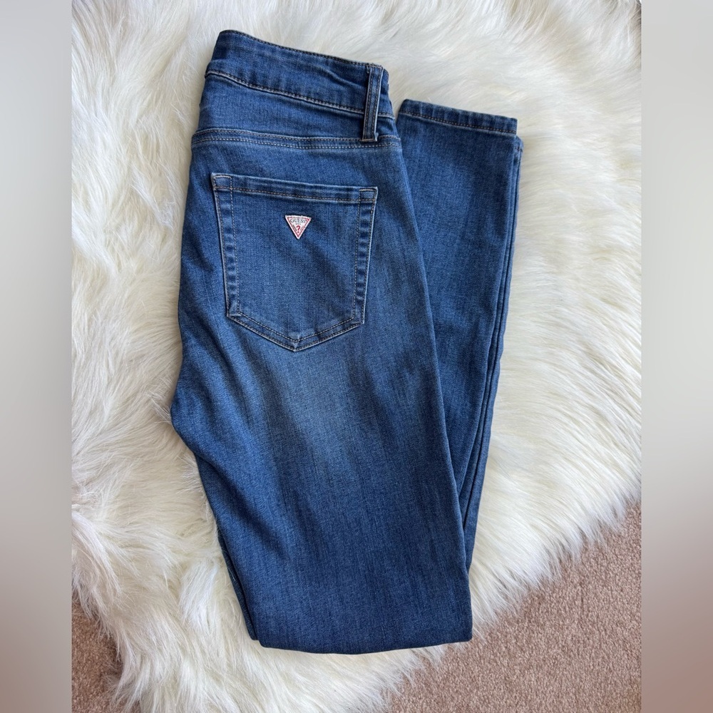 Guess Classic Blue Denim Pants Jeans Sculpted Skinny Ripped Logo